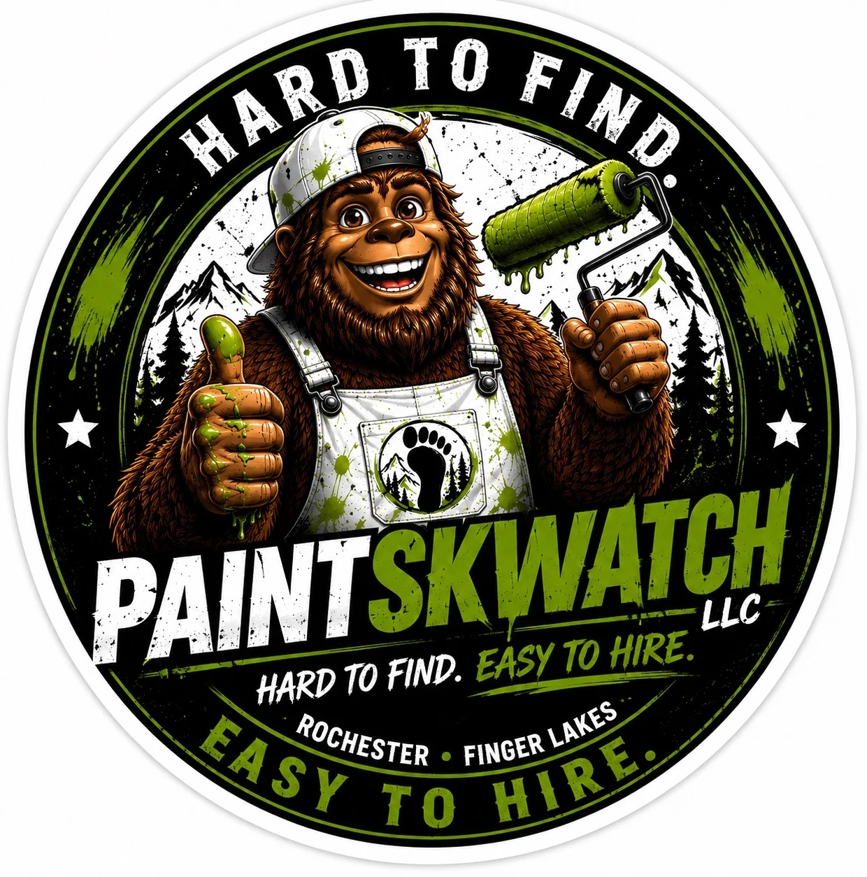 Friendly Paintskwatch Sasquatch painter holding a paint roller